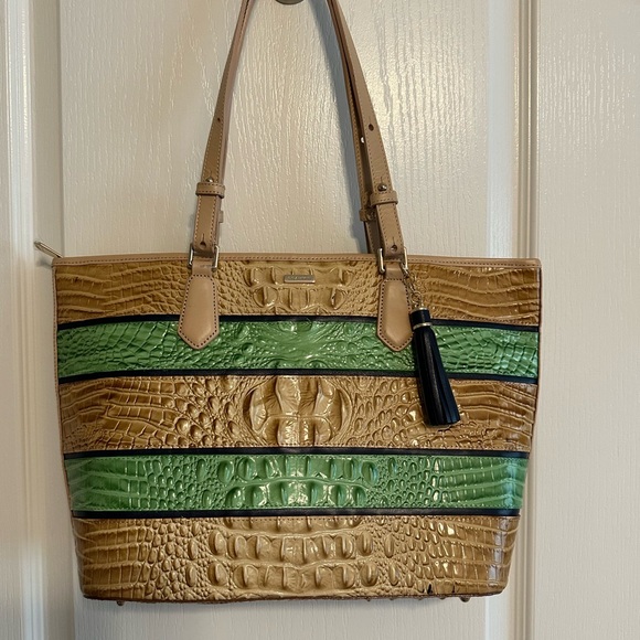 Brahmin Tan and Green Crocodile-Embossed Tote - Picture 1 of 8